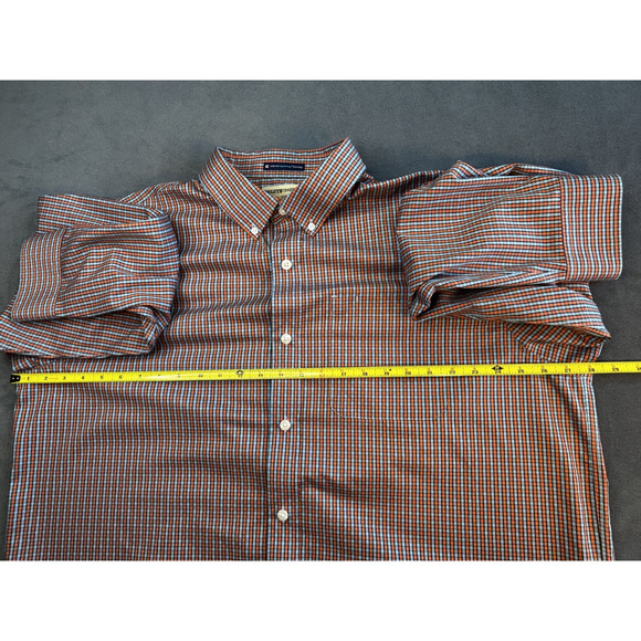 Duluth Trading CO. Men's XL WrinkleFighter Button Up Orange/Blue Plaid - Picture 4 of 6
